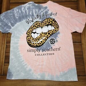 Simply Southern Tie-Dye Tee "Perfectly Imperfect" Leopard Print Lips - XL NWT